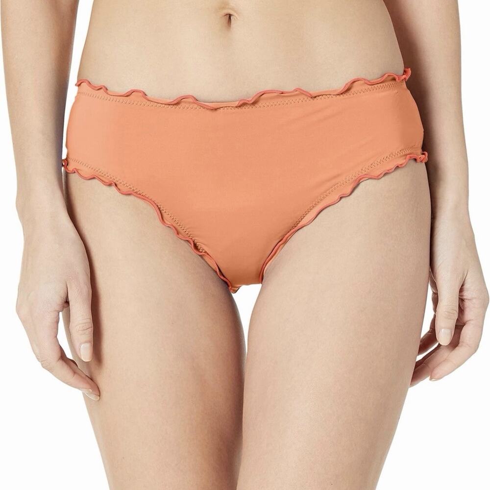 Hobie Women's Size S Ruffled Solid Hipster Bikini Bottom Coral NWT SKU 070
